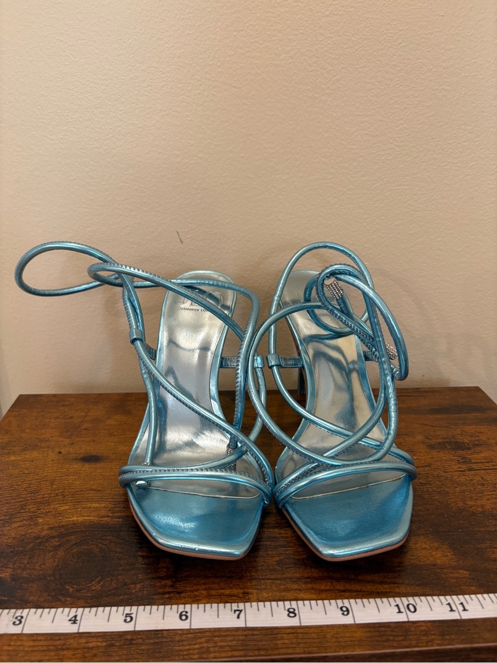 Jennifer Lopez Metallic Teal Strappy Heeled Sandals